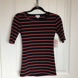 NWT LuLaRoe GiGi XS Black and coral pink stripes